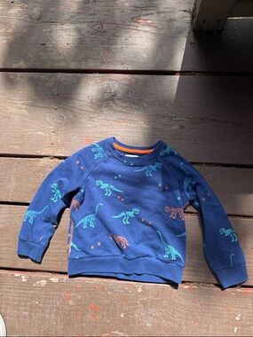 Sovereign Code Navy Blue Dinosaur Print Sweatshirt with Teal & Orange Accents